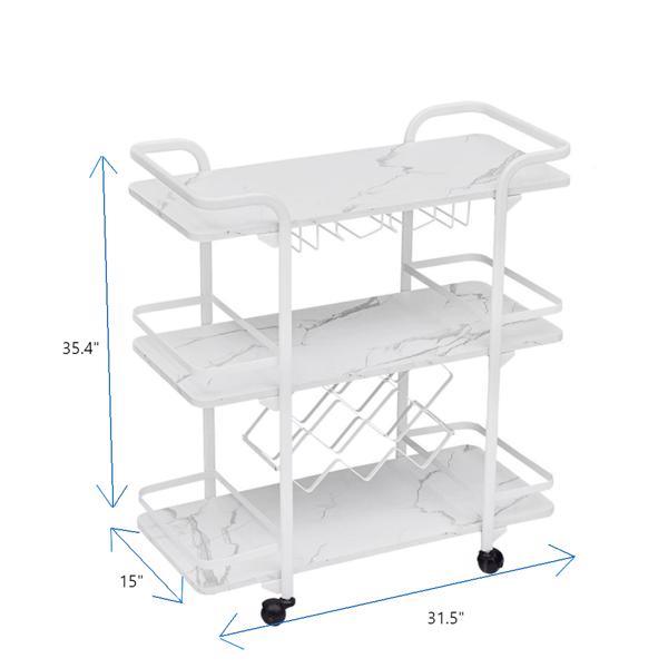 Painted Three-layer Bar Cart, With Wine Rack And Glass Holder, Suitable for Families And Small Gatherings, White