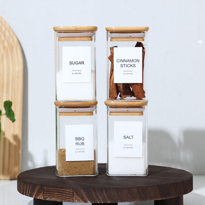 18 PCS Square Seasoning Jar Pepper Seasoning Bottle Pepper Powder Bottle 240ml Bamboo Wood Glass Seasoning Tank Square Spice Bottle