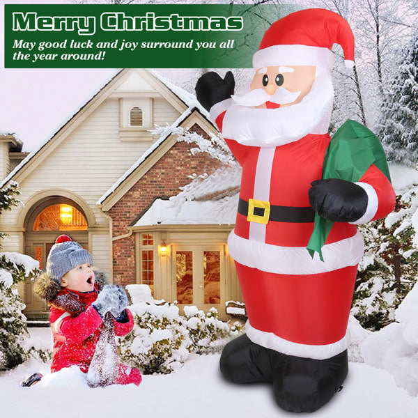 6.4ft Inflatable Christmas Giant Santa Claus Blow up Light up Santa Claus with LED Lights Gift Bag IPX4 Waterproof Christmas Outdoor Yard Lawn Holiday Decoration Xmas Kid Gift