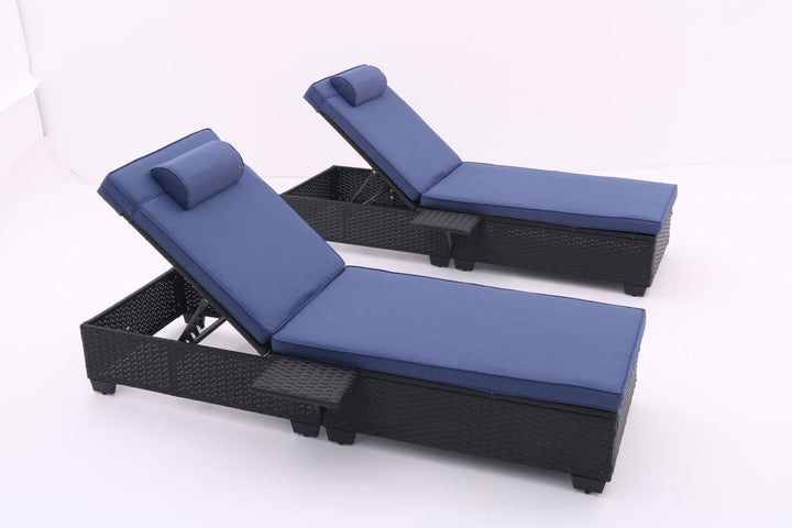 Outdoor Patio Chaise Lounge Chair, Lying in bed with PE Rattan and Steel Frame, PE Wickers,Pool Recliners with Elegant Reclining Adjustable Backrest and Removable Cushions Sets of 2