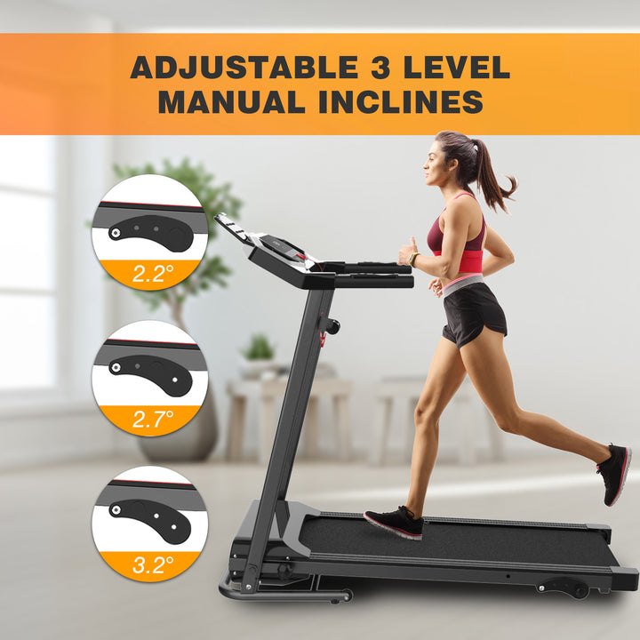 Motorized Electric Treadmill for Home - 3 Level Manual Inclination & Foldable Running Machine with 12 Programs with Phone Holder