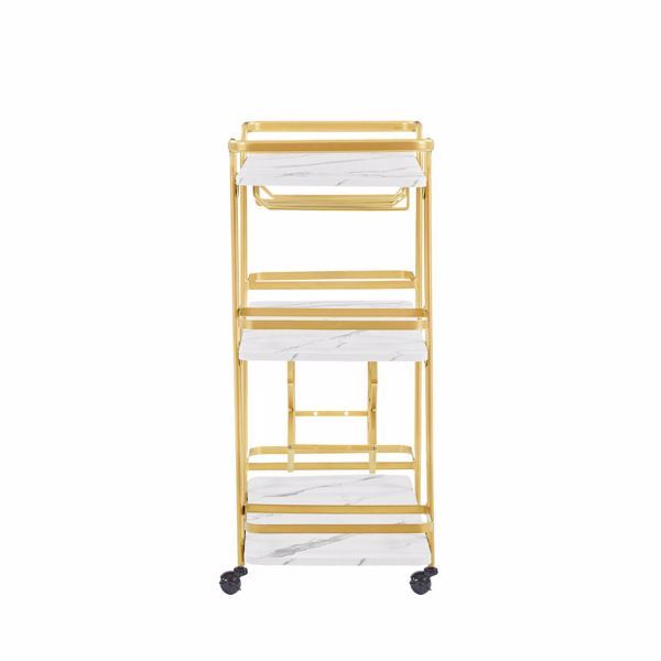 Painted Three-layer Bar Cart, With Wine Rack And Glass Holder, Suitable for Families And Small Gatherings, Gold