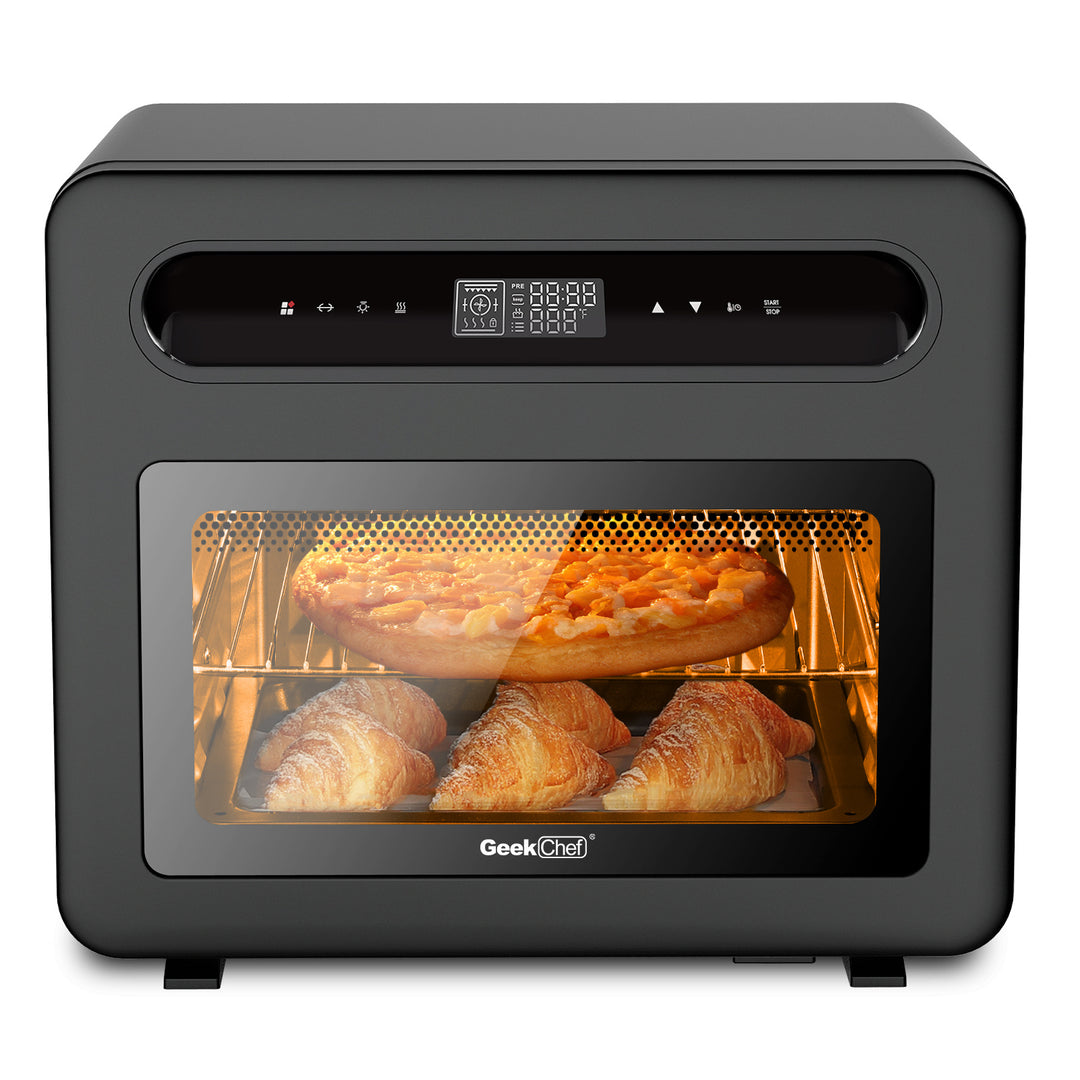 Steam Air Fryer Toast Oven Combo , 26 QT Steam Convection Oven Countertop , 50 Cooking Presets, with 6 Slice Toast, 12" Pizza, Black Stainless Steel