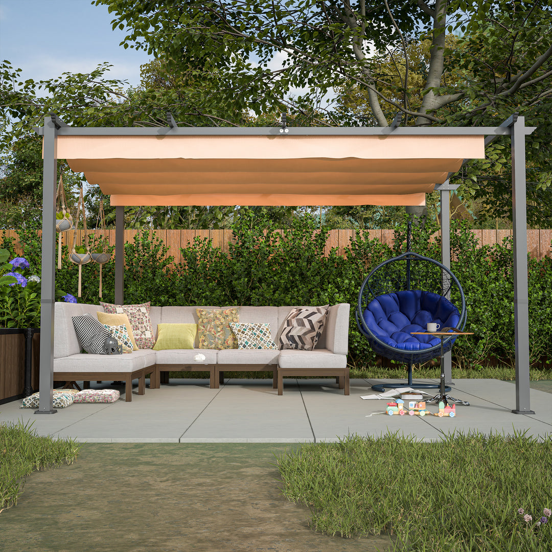 10' x 13' Aluminum Patio Pergola with Retractable Pergola Canopy, Backyard Shade Shelter for Porch, Outdoor Party, Garden, Grill Gazebo