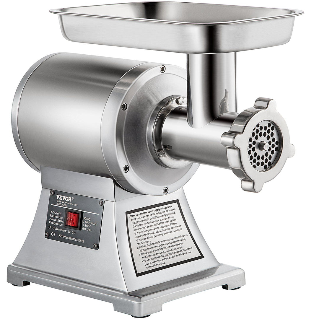 VEVOR Commercial Meat Grinder,550LB/h 1100W Electric Meat Grinder, 220 RPM Heavy Duty Stainless Steel Industrial Meat Mincer w/2 Blades, Grinding Plates & Stuffing Tubes