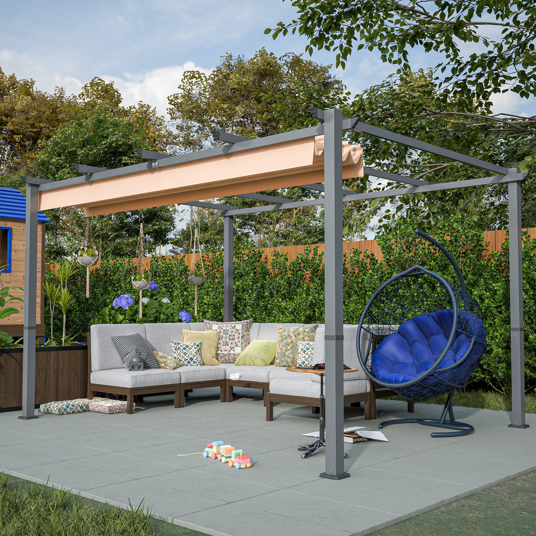 10' x 13' Aluminum Patio Pergola with Retractable Pergola Canopy, Backyard Shade Shelter for Porch, Outdoor Party, Garden, Grill Gazebo