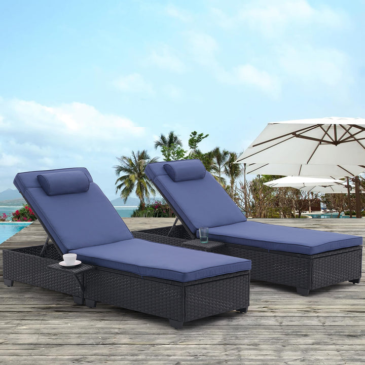 Outdoor Patio Chaise Lounge Chair, Lying in bed with PE Rattan and Steel Frame, PE Wickers,Pool Recliners with Elegant Reclining Adjustable Backrest and Removable Cushions Sets of 2