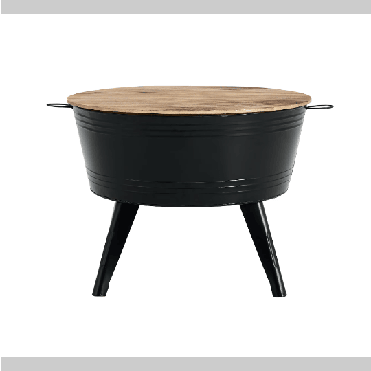 Farmhouse Rustic Distressed Metal Accent Cocktail Table, Wood Top-BLK, 1PC