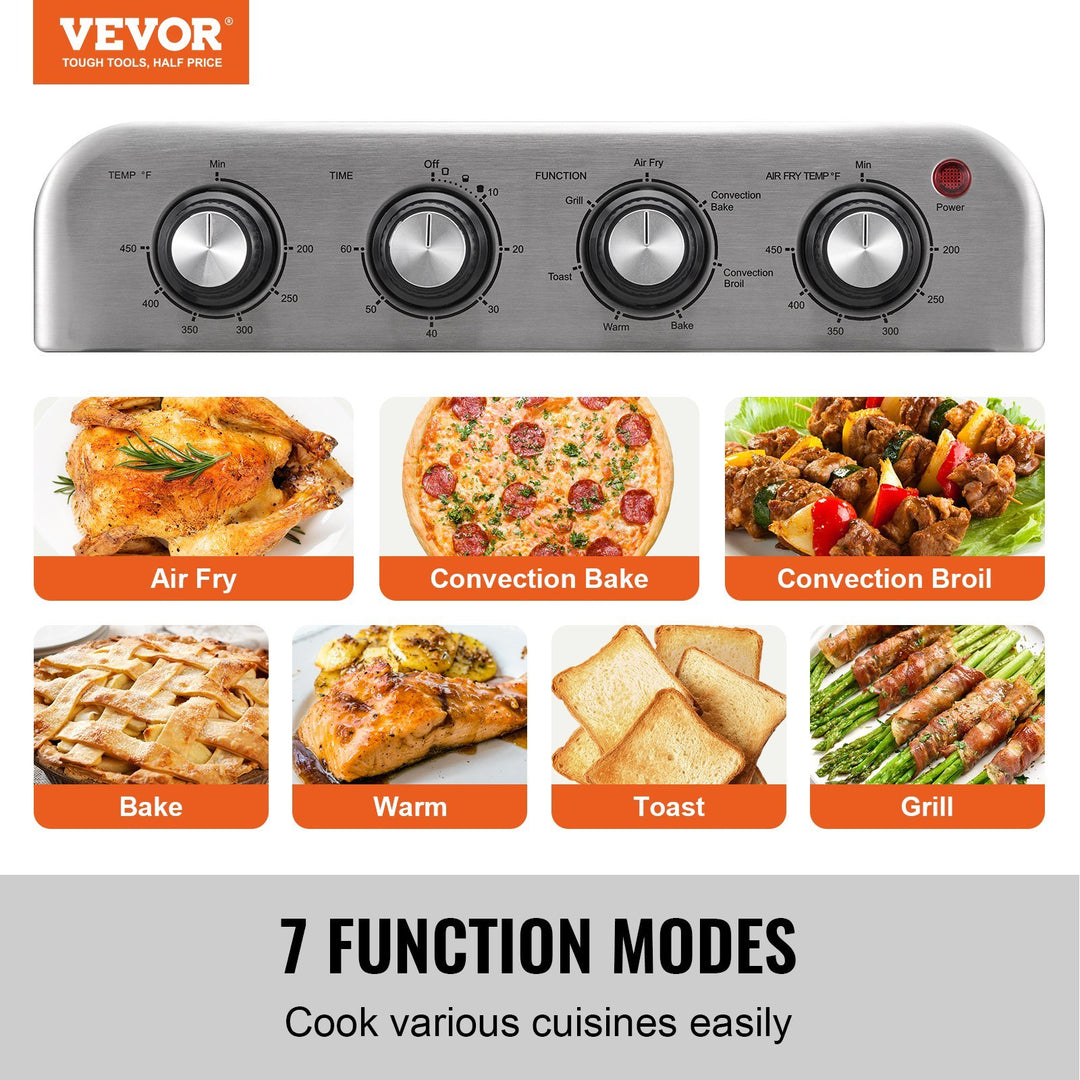 VEVOR 7-IN-1 Air Fryer Toaster Oven, 18L Convection Oven, 1700W Stainless Steel Toaster Ovens Countertop Combo with Grill, Pizza Pan, 6 Slices Toast, 10-inch Pizza, Home and Commercial Use