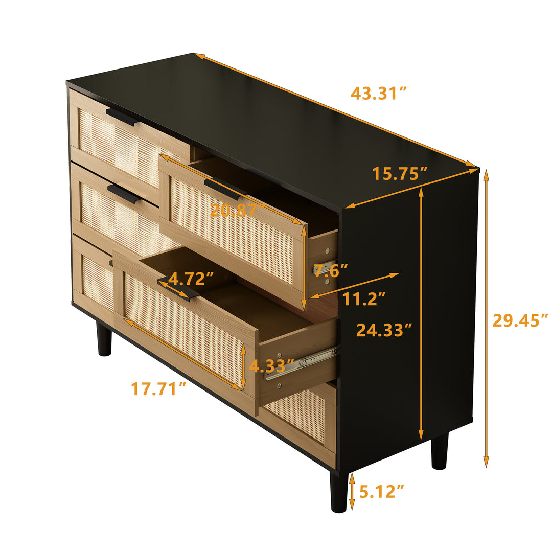 6 drawers Rattan dresser Rattan Drawer, Bedroom,Living Room