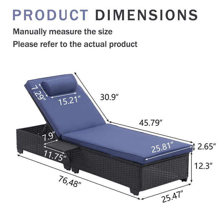 Outdoor Patio Chaise Lounge Chair, Lying in bed with PE Rattan and Steel Frame, PE Wickers,Pool Recliners with Elegant Reclining Adjustable Backrest and Removable Cushions Sets of 2