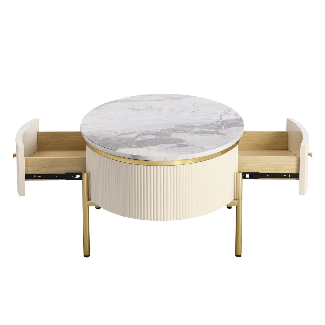 Modern Oval Coffee Table with 2 large Drawers Storage Accent Table