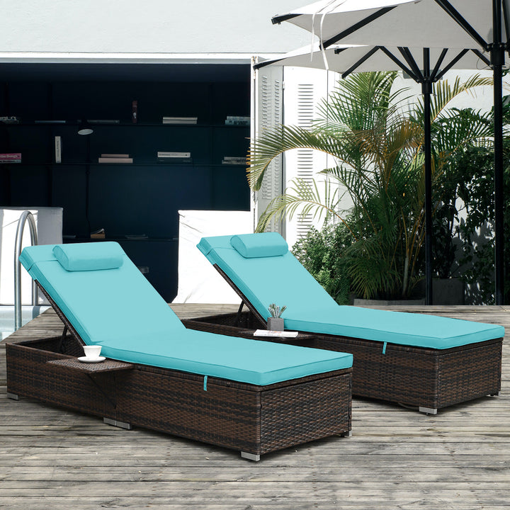 Outdoor Patio Chaise Lounge Chair, Lying in bed with PE Rattan and Steel Frame, PE Wickers,Pool Recliners with Elegant Reclining Adjustable Backrest and Removable Cushions Sets of 2