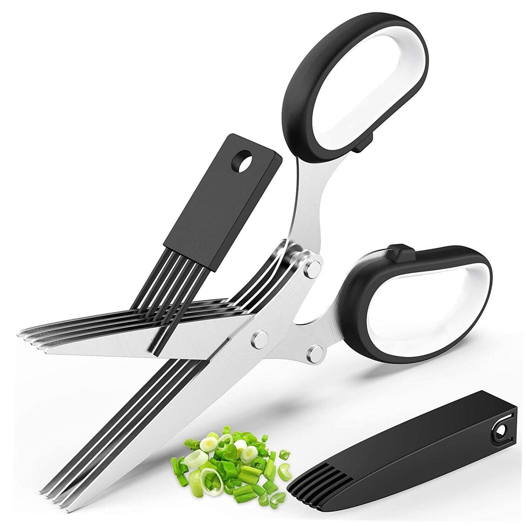 Herb Scissors Set With 5 Blades And Cover - Multipurpose Kitchen Chopping Shear