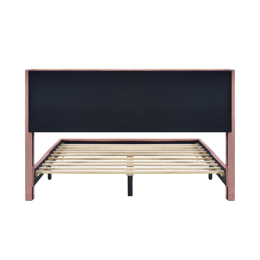 Queen Size Corduroy Platform Bed with Metal Legs