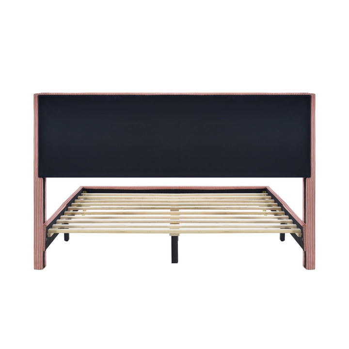 Queen Size Corduroy Platform Bed with Metal Legs