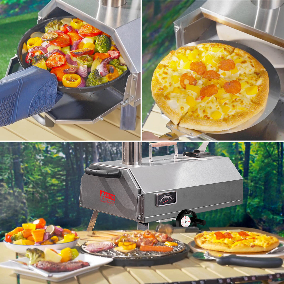 Semi-Automatic Silver 12 Outdoor Pizza Oven Portable Wood Fired Pizza Oven Outdoor Cooking Pizza Maker Portable Pizza Oven for Authentic Stone Baked Pizzas