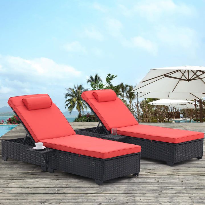 Outdoor Patio Chaise Lounge Chair, Lying in bed with PE Rattan and Steel Frame, PE Wickers,Pool Recliners with Elegant Reclining Adjustable Backrest and Removable Cushions Sets of 2