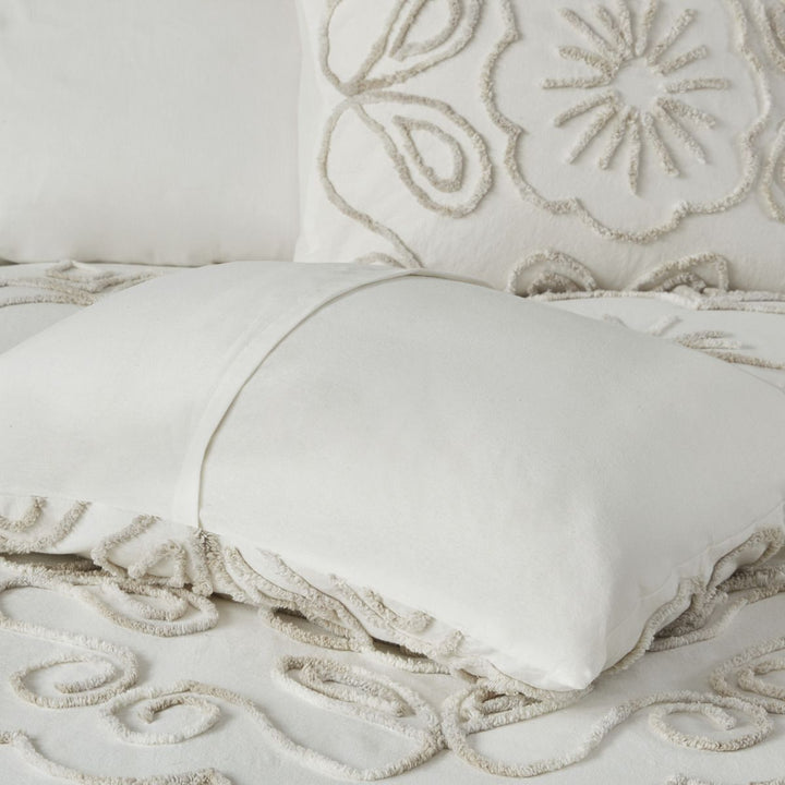 3 Piece Tufted Cotton Chenille Coverlet Set Ivory/Taupe King/Cal King