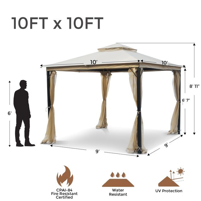 10*10FT Soft Top Canopy Patio, Outdoor Double Roof Shaded Gazebo, Metal Frame with Hanging Curtain Tent for Garden, Lawn, Backyard