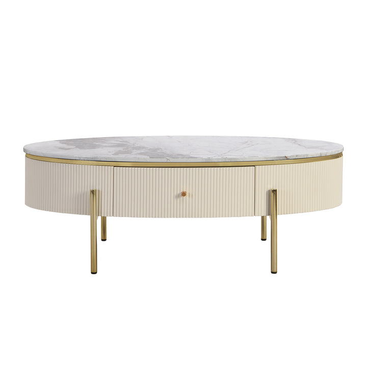 Modern Oval Coffee Table with 2 large Drawers Storage Accent Table