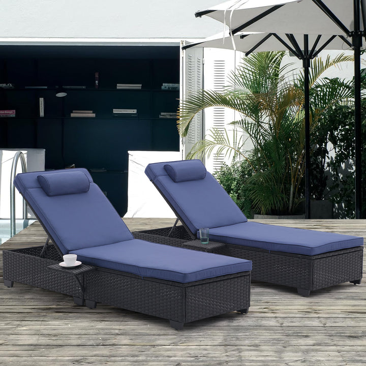 Outdoor Patio Chaise Lounge Chair, Lying in bed with PE Rattan and Steel Frame, PE Wickers,Pool Recliners with Elegant Reclining Adjustable Backrest and Removable Cushions Sets of 2