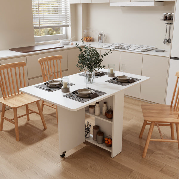 white foldable dining table, fully unfolded 51.18 inches, suitable for small family tables or display tables