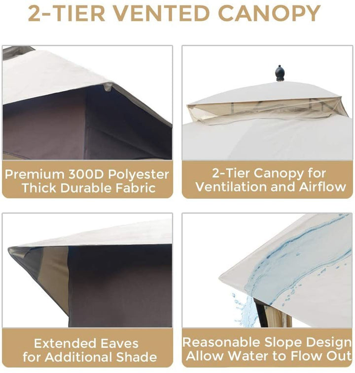 10*12 FT Soft top Metal Gazebo with Mosquito Net&Sunshade Curtains,Sturdy Heavy Duty Double Roof Canopy,Galvanized Steel Design Outdoor Tent