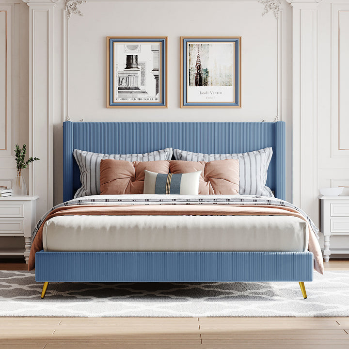 Queen Size Corduroy Platform Bed with Metal Legs