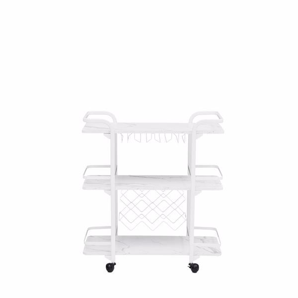 Painted Three-layer Bar Cart, With Wine Rack And Glass Holder, Suitable for Families And Small Gatherings, White