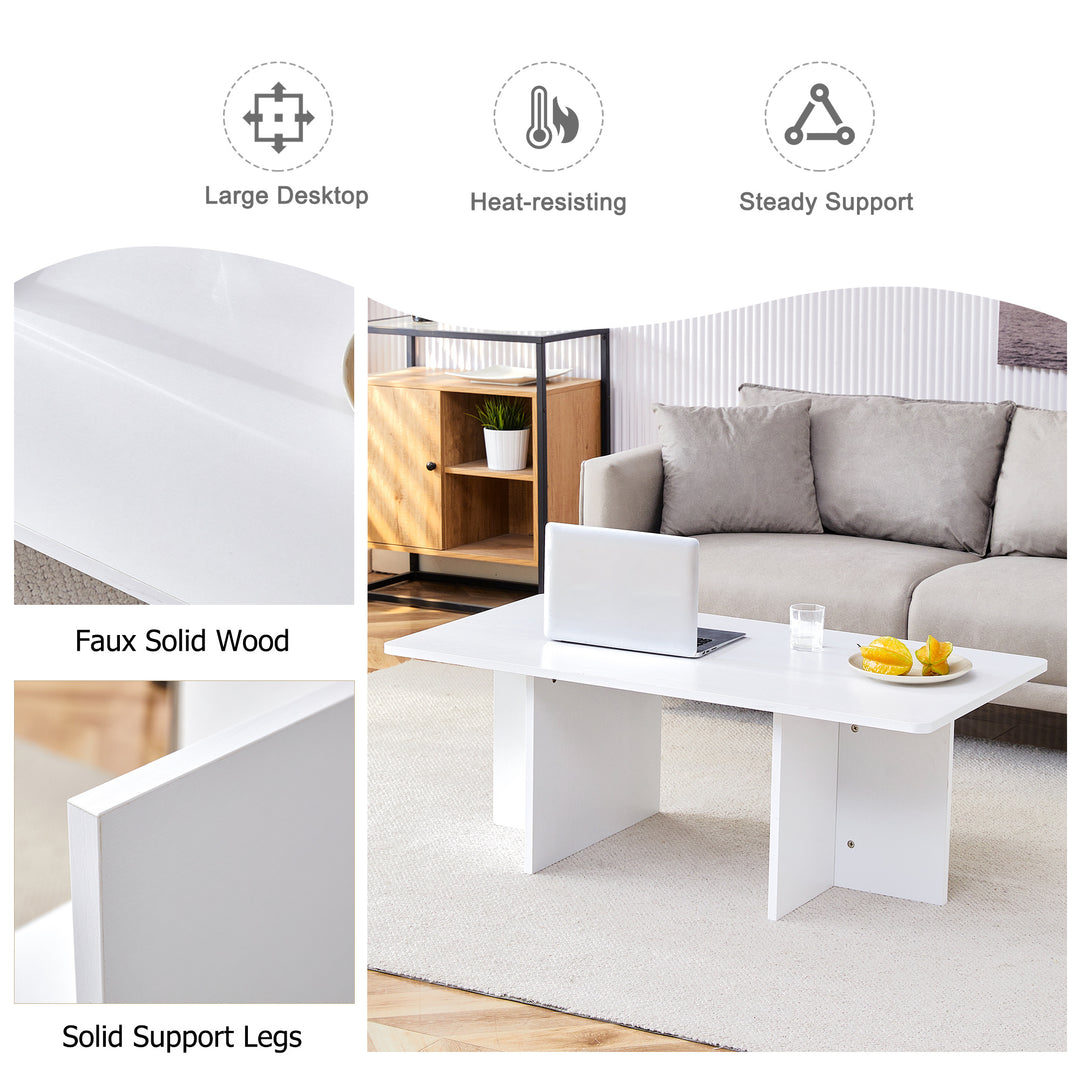 A modern and practical white coffee table. The coffee table is made of medium density fiberboard material, Suitable for living room, bedroom, and study.