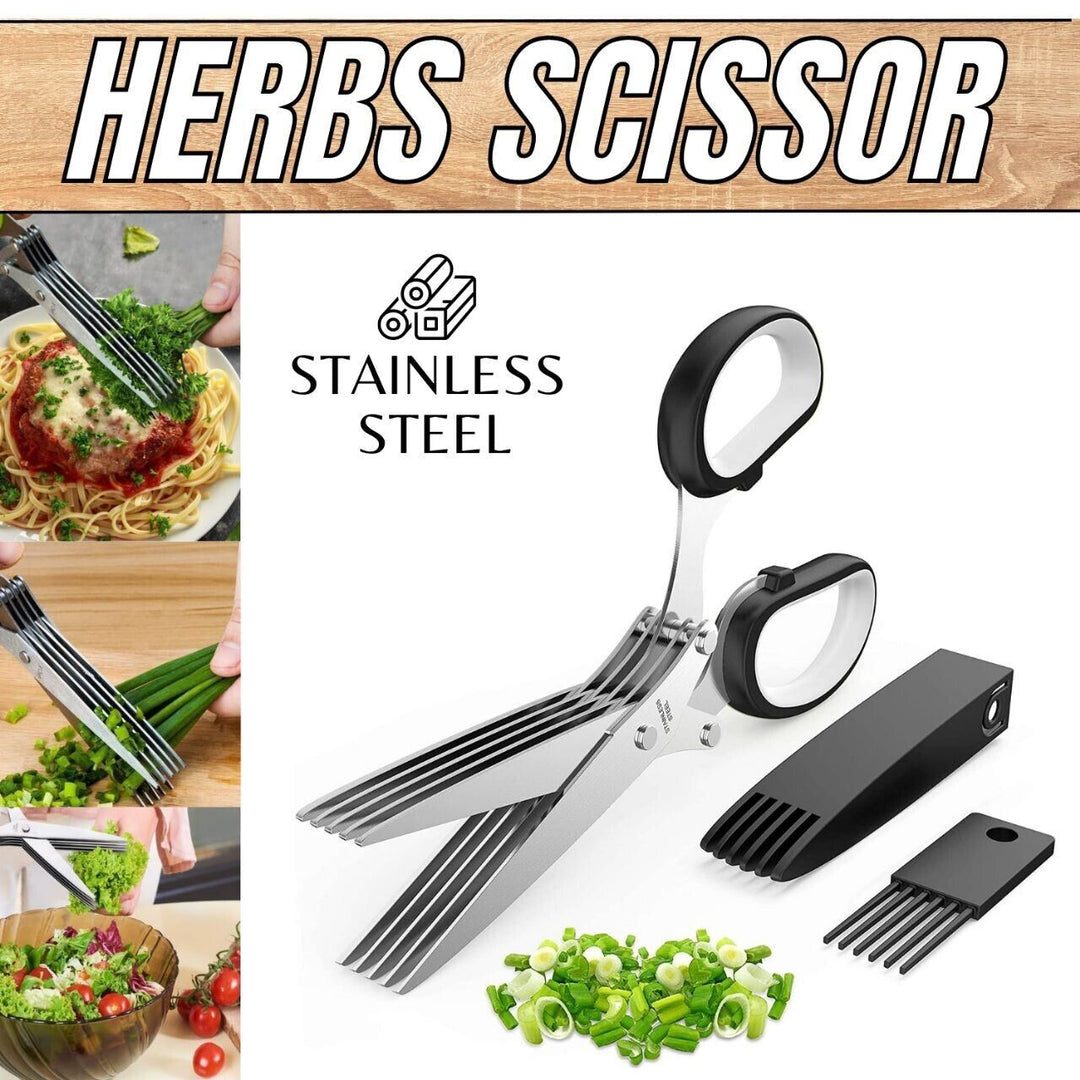 Herb Scissors Set With 5 Blades And Cover - Multipurpose Kitchen Chopping Shear