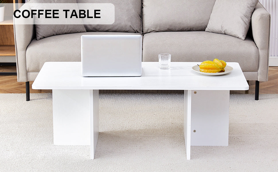 A modern and practical white coffee table. The coffee table is made of medium density fiberboard material, Suitable for living room, bedroom, and study.