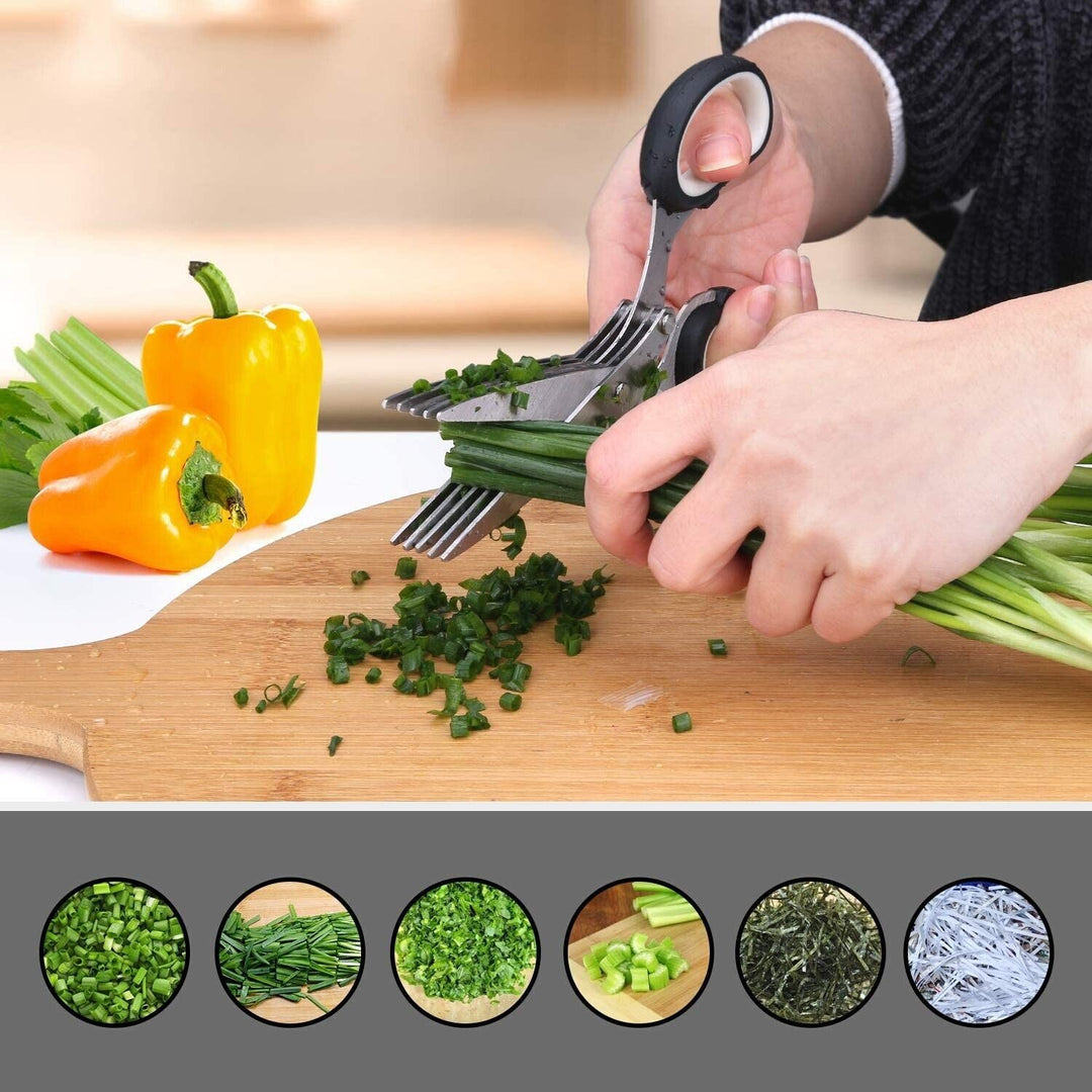 Herb Scissors Set With 5 Blades And Cover - Multipurpose Kitchen Chopping Shear