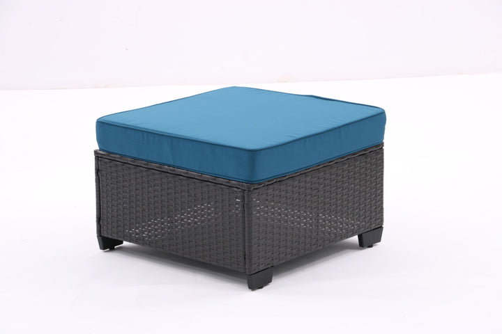 7 Pieces Outdoor Patio Furniture Set,Sectional Conversation Sofa Of Corner Chairs, Ottomans And Glass Top Table,All Weather PE Rattan and Steel Frame With Removable Cushions