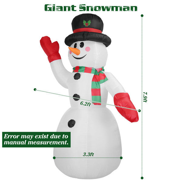 7.9FT Christmas Inflatable Giant Snowman Blow up Light up Snowman with LED Lights Hat Scarf IPX4 Waterproof Christmas Outdoor Yard Lawn Holiday Decoration Xmas Kid Gift