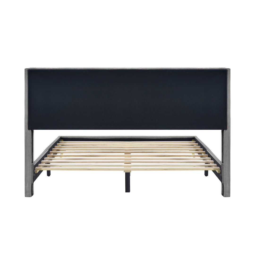 Queen Size Corduroy Platform Bed with Metal Legs