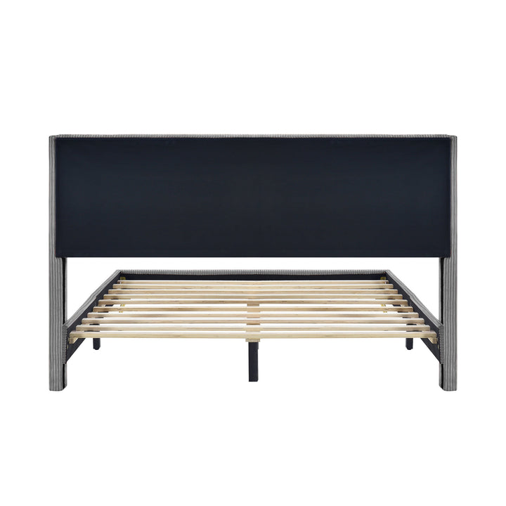 Queen Size Corduroy Platform Bed with Metal Legs