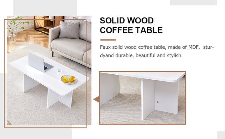 A modern and practical white coffee table. The coffee table is made of medium density fiberboard material, Suitable for living room, bedroom, and study.