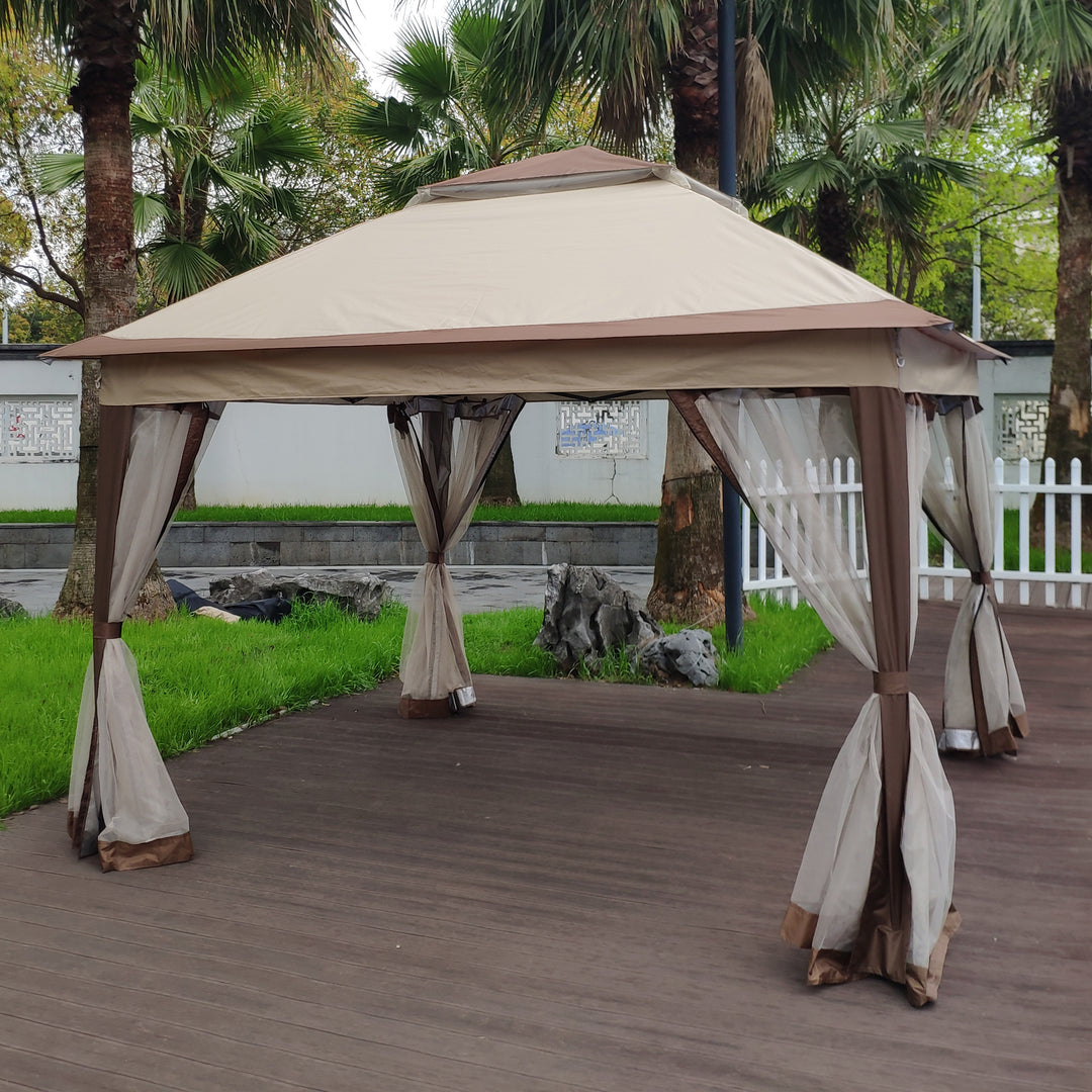 Outdoor 11x 11Ft Pop Up Gazebo Canopy With Removable Zipper Netting,2-Tier Soft Top Event Tent,Suitable For Patio Backyard Garden Camping Area