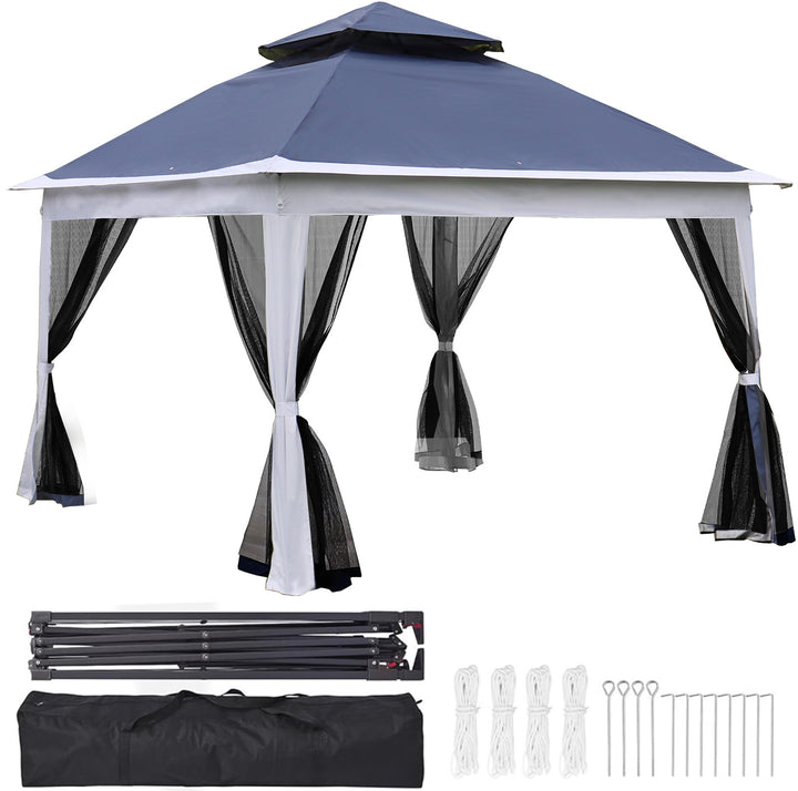 Outdoor 11x 11Ft Pop Up Gazebo Canopy With Removable Zipper Netting,2-Tier Soft Top Event Tent,Suitable For Patio Backyard Garden Camping Area