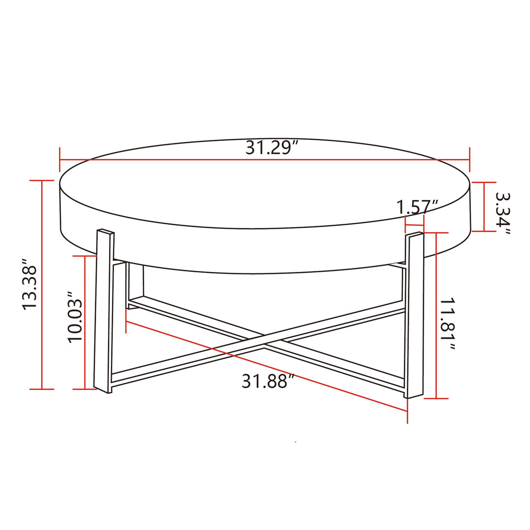 31.29"Modern Retro Splicing Round Coffee Table,Fir Wood Table Top with Gold Cross Legs Base