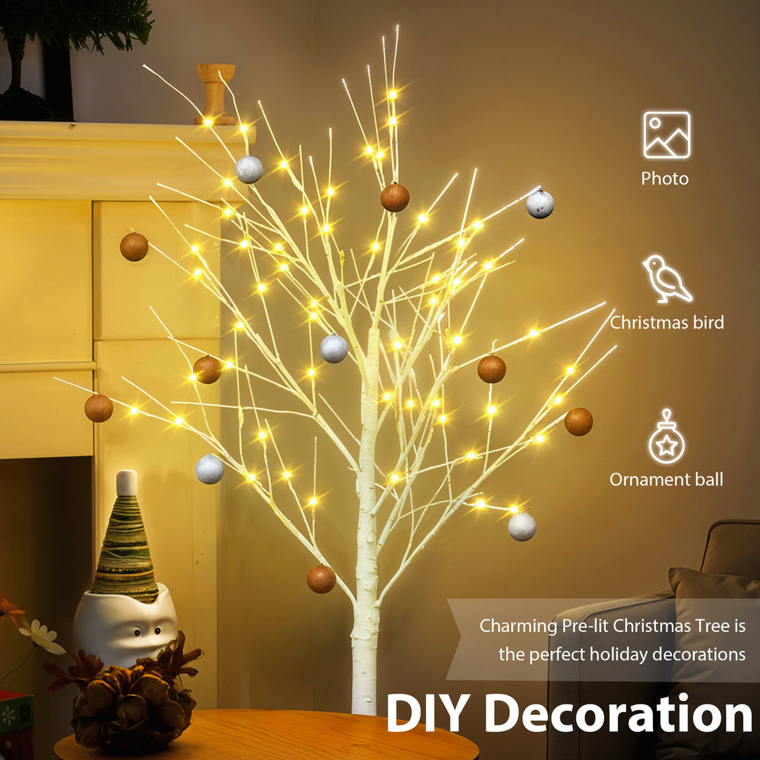 Set of Lighted Birch Tree, 4FT 48 LED/5FT 72 LED/6FT 96 LED Artificial Tree with Warm White Lights, Christmas Tree