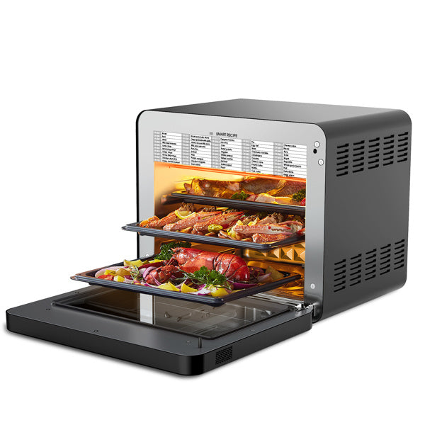 Geek Chef Steam Air Fryer Toast Oven Combo , 26 QT Steam Convection Oven Countertop , 50 Cooking Presets, with 6 Slice Toast, 12" Pizza, Black Stainless Steel