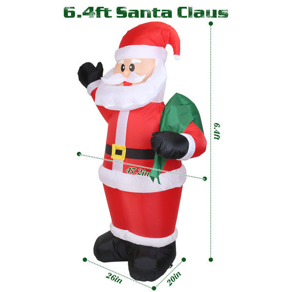 6.4ft Inflatable Christmas Giant Santa Claus Blow up Light up Santa Claus with LED Lights Gift Bag IPX4 Waterproof Christmas Outdoor Yard Lawn Holiday Decoration Xmas Kid Gift