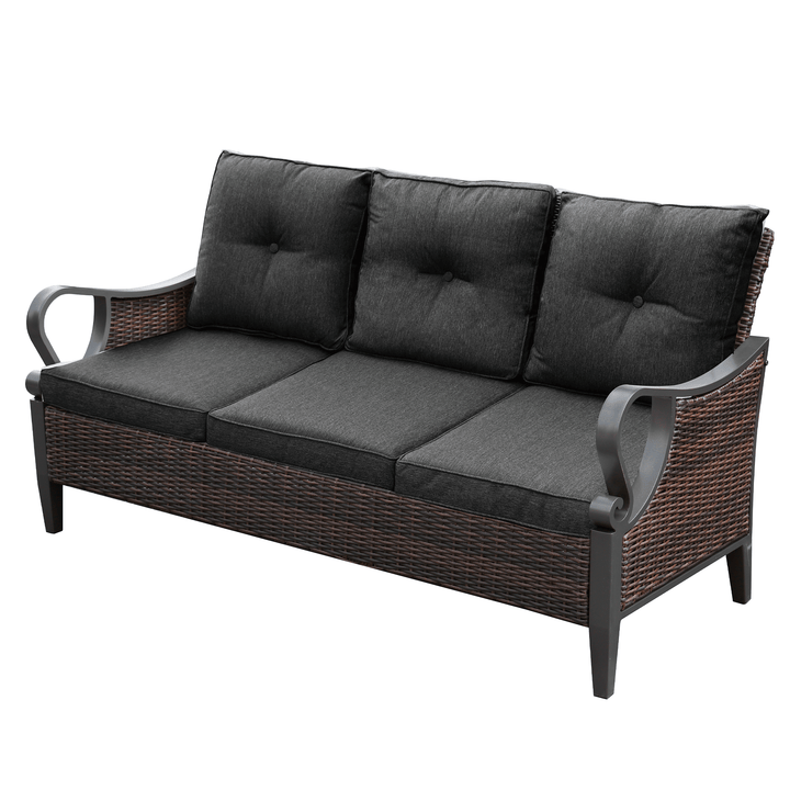 6 Pcs Outdoor Sectional Sofa With Reclining Backrest, Ottomans, Black Cushions