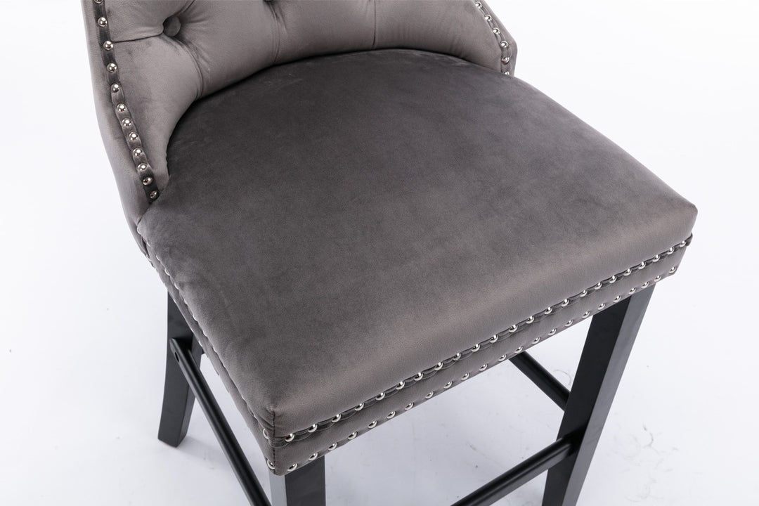 Contemporary Velvet Upholstered with Button Tufted Decoration and Wooden Legs  and Chrome Nailhead Trim Set of 2