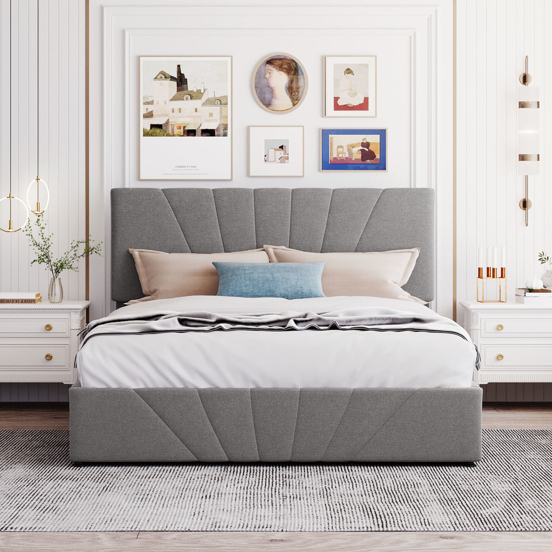 Queen size Upholstered Platform bed with a Hydraulic Storage System