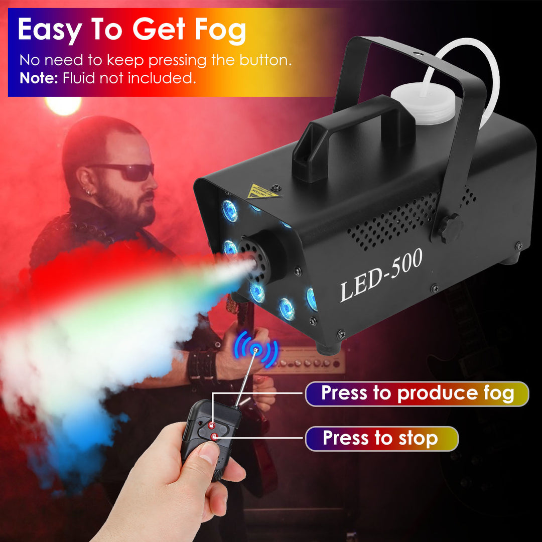 500W Fog Machine 2000CFM Colorful Smoke Machine with 8Pcs LEDs 5 Lighting Effects 3-Level Brightness