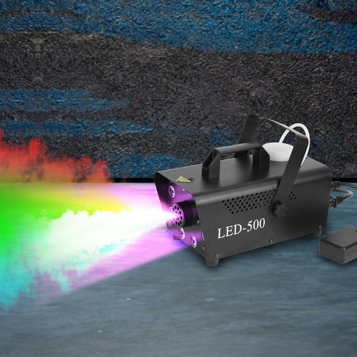 500W Fog Machine 2000CFM Colorful Smoke Machine with 8Pcs LEDs 5 Lighting Effects 3-Level Brightness